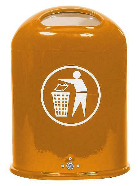 Conteneur à déchets ovale Renner, capacité d'environ 45 L, avec vidage par le bas, rabat à ressort à fermeture automatique dans la fente, jaune-orange, 7034-00PB 2000