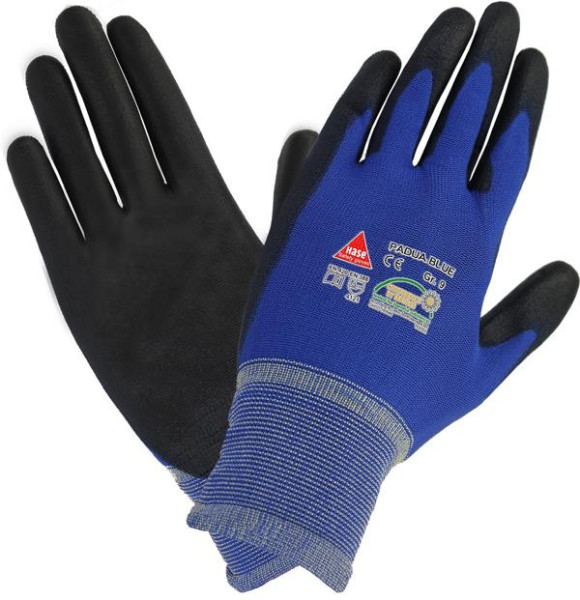 Hase Safety PADUA bleu, gants de sécurité à 5 prises, nylon/PU, lavables, taille : 10, UE : 12 paires, 508250-10