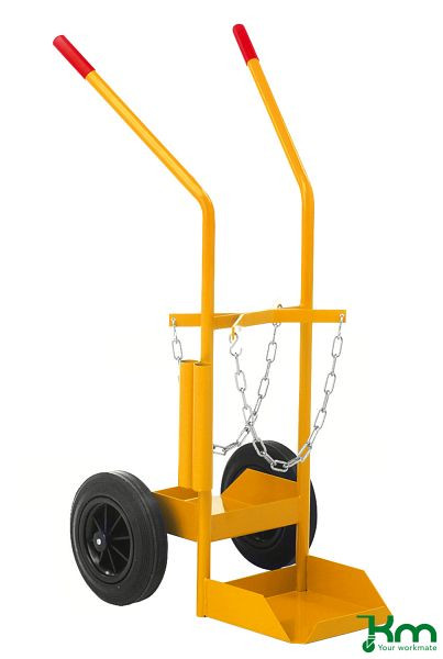 Chariot à bouteilles de gaz Kongamek, jaune, roues en caoutchouc plein 250 x 60 mm, capacité de charge de 150 kg, KM145845