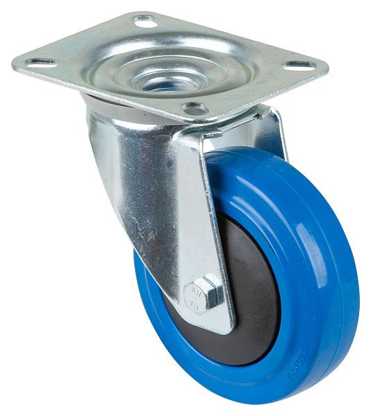 Rouleau de transport BS rollers, largeur de roue 32 mm, roue Ø 100 mm, capacité de charge 150 kg, pneus élastiques bleus, roulements à billes, lot de 4, L400.B62.101