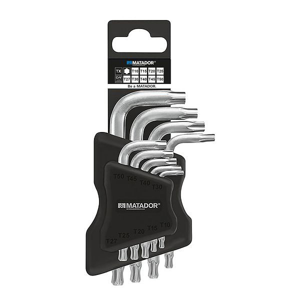 Jeu de tournevis coudés MATADOR, TORX®, tête sphérique, dans support, T10 - T50, 0444 9090