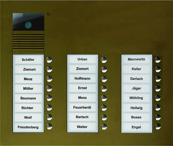 Station extérieure vidéo TCS série AVU avec 24 boutons de sonnerie (alignés à droite), 3 colonnes, UP bronze, AVU16240-0012
