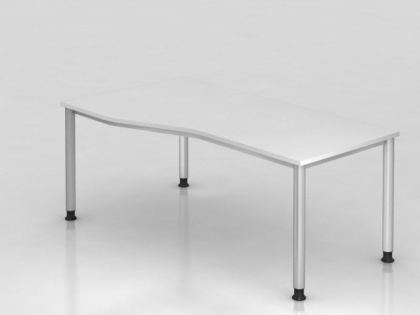 Bureau Hammerbacher 4 pieds rond 180x100/80cm blanc/argent, forme libre, montable à gauche ou à droite, VHS18/W/S