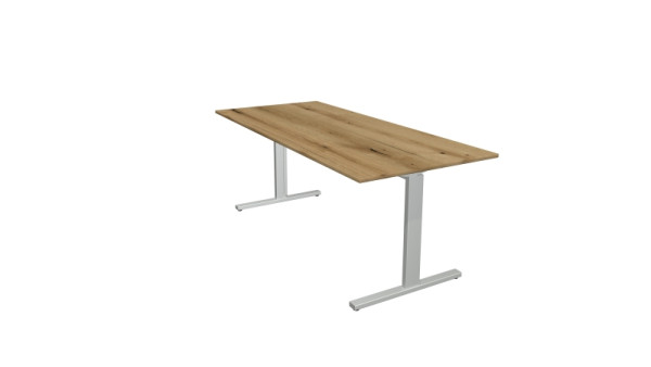 Bureau Kerkmann forme 2 - L 1800 x P 800 x H 700-820 mm avec pied en T en aluminium argent, chêne, 11020755
