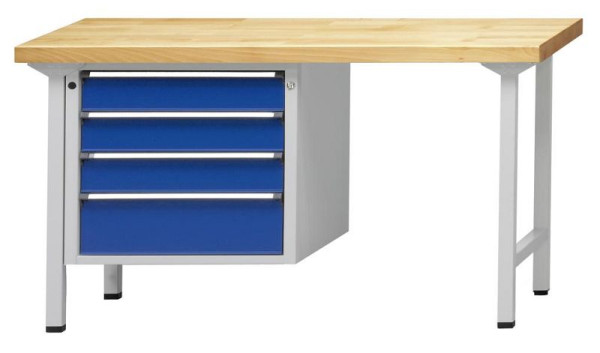 Établi combiné ANKE; 1500x700 mm; RAL 7035/5010; Élément bas gauche 660x615x600 mm, 4 tiroirs 120, 120, 120, 180mm
