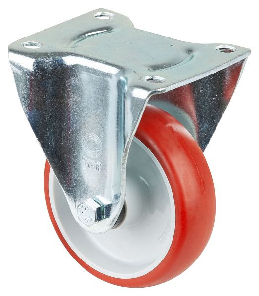 Rouleau de transport BS rollers, largeur 30 mm, Ø100 mm, jusqu'à 140 kg, bande de roulement polyuréthane rouge, corps de roue en plastique, roulement à rouleaux, plaque, LB510.B31.100