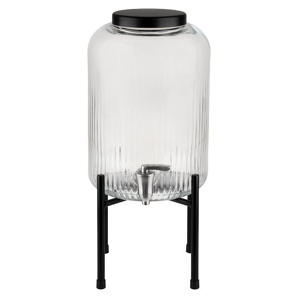 Distributeur de boissons APS -INDUSTRIEL-, Ø 20 cm x 45 cm, récipient en verre, robinet en acier inoxydable, structure en métal, tapis antidérapant en silicone, 7 litres, 10450