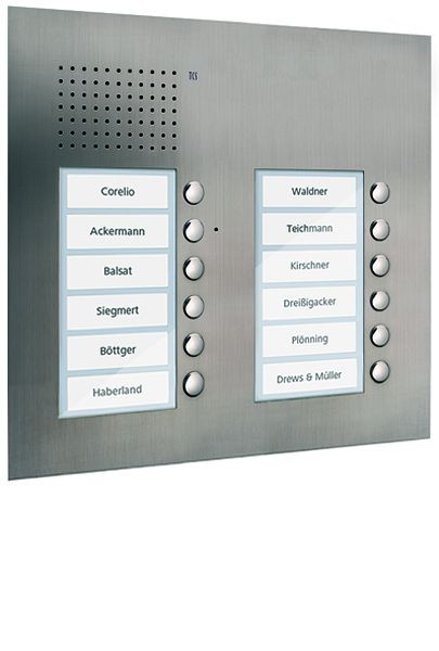 Station extérieure audio TCS série PUK 12 boutons de sonnerie (alignés à droite), 2 colonnes, UP en acier inoxydable, PUK12/2-ES