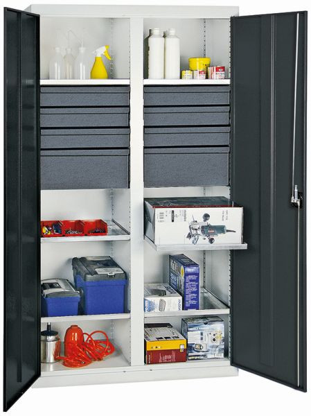 armoire à outils et matériel série 3000, 7035/7016, 6 tiroirs 100 mm, 2 tiroirs 200 mm, cloison centrale, 6 tablettes, 3004771