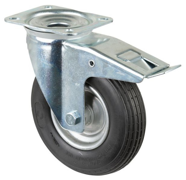 Rouleau de transport BS rollers avec frein, largeur 50 mm, Ø200 mm, jusqu'à 75 kg, pneus polyuréthane, corps de roue en aluminium argenté, roulement à rouleaux, L420.C91.200