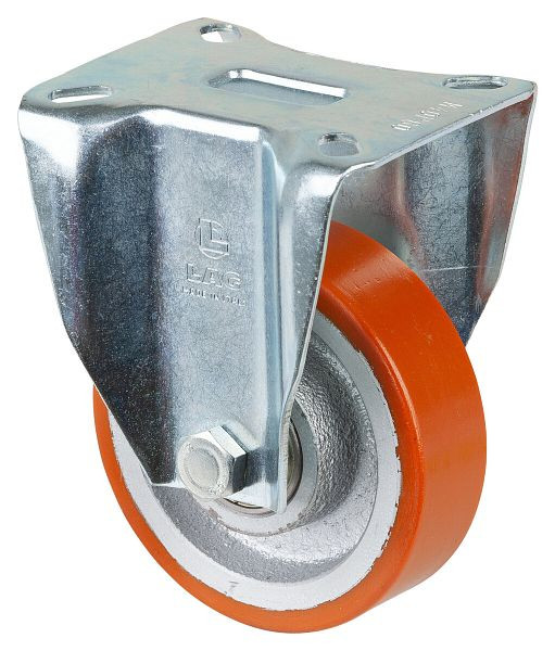 Roues BS Roulette robuste, roulette fixe, largeur de roue 30 mm, Ø roue 100 mm, capacité de charge 300 kg, polyuréthane coulé 95 Shore A, fonte, roulement à billes, N110.C10.101