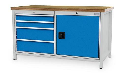 Établi à caisson Bedrunka+Hirth série 1500 R24-24, 2x100, 2x200mm, tiroir extension complète 100%, 1500 x 750 x 859 mm, 03.15.41V