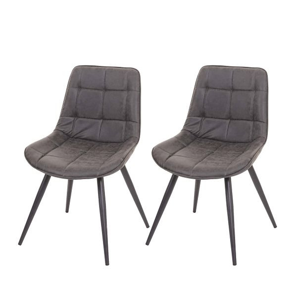 Mendler HWC-E57 ensemble de 2 chaises de salle à manger, chaises de cuisine, chaises rembourrées, aspect daim rétro, simili cuir gris foncé, 67965