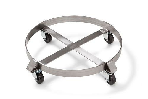 Rouleau à tambour DENIOS DT4 en acier inoxydable, pour fûts de 200 litres, avec 4 roulettes, 350 kg max., 189-635
