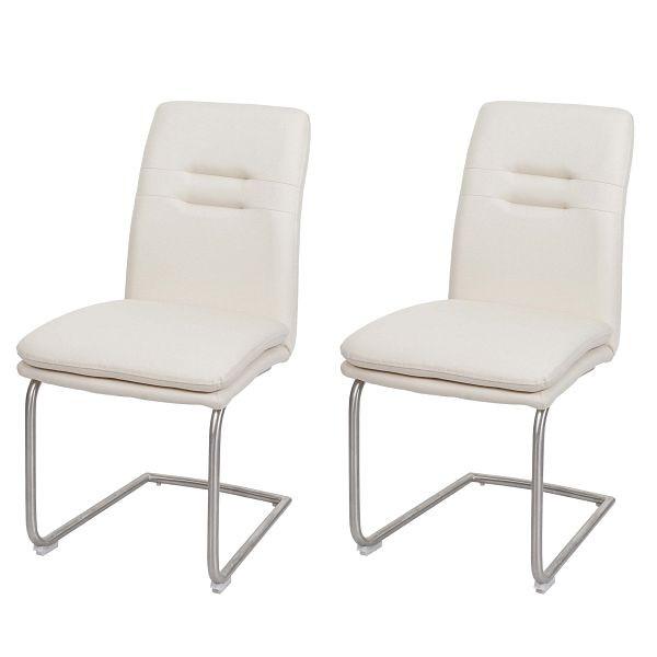 Ensemble de 2 chaises de salle à manger Mendler HWC-H70, chaise de cuisine en porte-à-faux, tissu/textile acier inoxydable brossé, beige crème, 94426