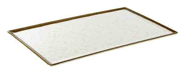 Plateau APS GN 1/1 -STONE ART-, 53 x 32,5 cm, hauteur : 1,5 cm, mélamine, intérieur : décor, blanc, bord : marron, 84519