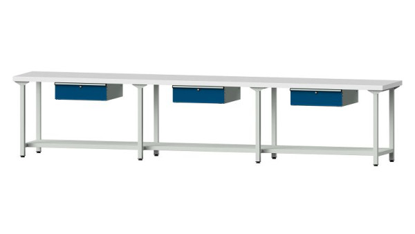 Bancs de travail ANKE table de travail, modèle 103, 4050 x 700 x 850 mm, RAL 7035/5010, KSP 50 mm, 400.538