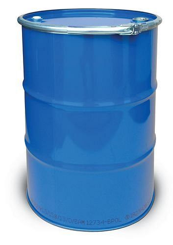 Fût acier DENIOS avec couvercle, 212 litres, intérieur brut, extérieur peint, 2 bondes dans le couvercle, UN, 174-028