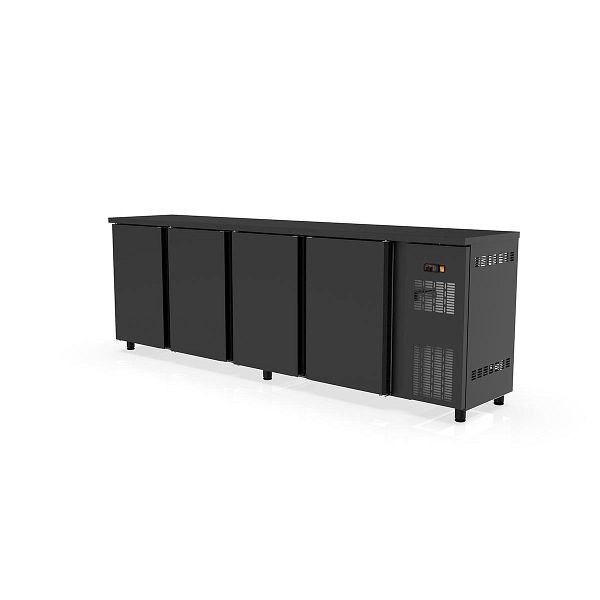 Table réfrigérée à bar Vaiotec TOPLINE 530 noir / 4 portes, capacité brute 650 litres, 256,5x53x85 cm, 11382