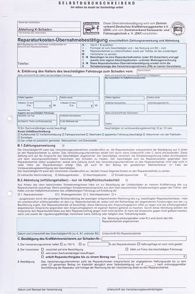Formulaire Eichner « Confirmation d'acceptation des frais de réparation », UE : 25 pièces, 9036-00158