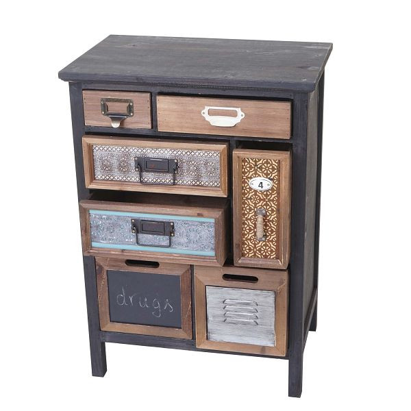 Armoire d'apothicaire Mendler HWC-A43, commode, patchwork vintage en bois de sapin massif 78x55x35cm, 57068