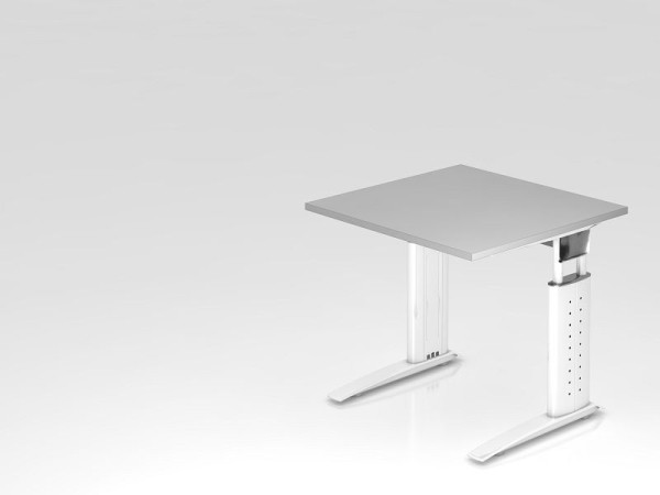 Bureau Hammerbacher pied C 80x80cm gris/blanc, hauteur de travail 68-86 cm réglable, VUS08/5/W