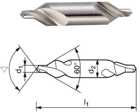 Foret à centrer ELMAG DIN 333 forme A, Ø de perçage : 6, 30 x Ø de queue : 16 mm, longueur : 71 mm, rainuré en spirale, angle fraisé de 60°, coupe à droite, en HSS, 89015