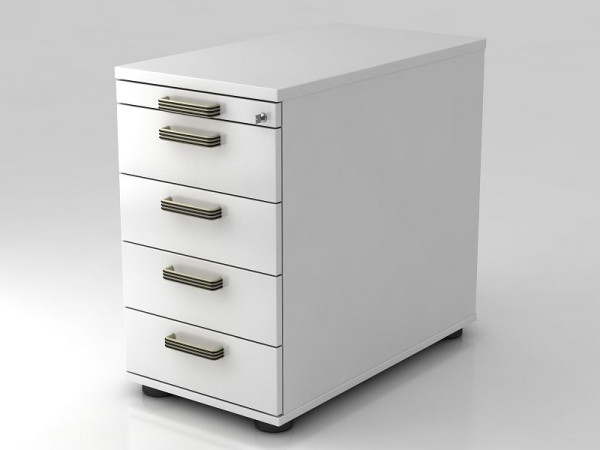Conteneur sur pied Hammerbacher 80cm, 4 tiroirs, poignée à bande de verrouillage blanc, 42,8x72-76x80 cm, 1/3/3/3/3 HE, VSC50/W/W/SG