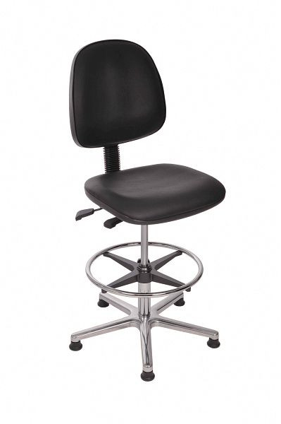 Chaise de travail Lotz, assise/dossier en cuir synthétique noir, vérin à gaz de sécurité chromé, piètement en aluminium, patins, hauteur d'assise 480-660 mm, 8440.07a
