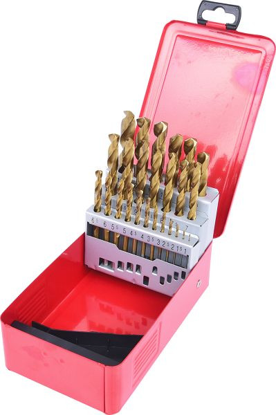 KS Tools Jeu de forets hélicoïdaux HSS TiN, cassette en tôle d'acier 25 pièces 1-13 mm, 330.4613