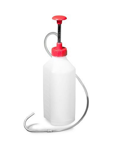 Bouteille DENIOS PE avec pompe et tuyau de sortie avec embout en aluminium, 1 litre, 255-930