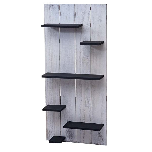 Étagère murale Mendler HWC-C65, étagère murale en bois, 6 niveaux 110x50x14cm bois massif vintage, blanc/gris foncé shabby, 61607
