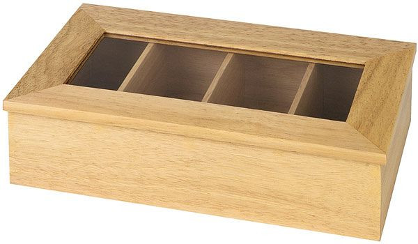 Boîte à thé APS, 35,5 x 20 cm, hauteur : 9 cm, bois, avec fenêtre, sans inscription, 11576