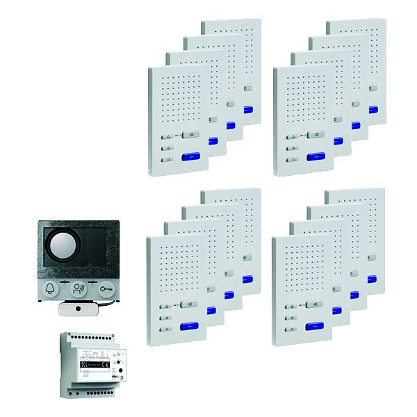 TCS audio:pack installation pour 16 logements, avec haut-parleur intégré ASI12000 + 16x haut-parleur mains libres ISW3030 + centrale BVS20, PAIF160/004