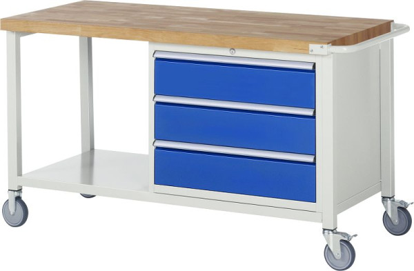 Etabli mobile RAU série 8000, 3 x tiroirs, étagère, 1500x880x700 mm, 05-8257A6-157B4S.11