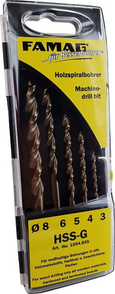 Foret à bois Famag HSS-G, en cassette, exécution: 8 pièces en cassette Ø 3, 4, 5, 6, 7, 8, 9, 10 mm, 1594.838.00