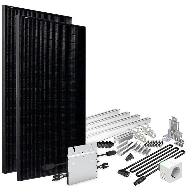 Offgridtec Solar-Direct Centrale électrique pour balcon 820 W HM-800 Prise Schuko noire complète - 15 m - Kit de montage queue de castor avec compteur électrique, 4-01-016030-011