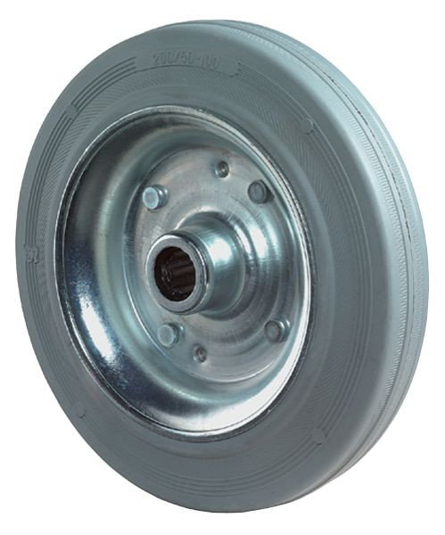 Roue en caoutchouc BS Wheels, largeur de roue 45 mm, Ø de roue 180 mm, capacité de charge 170 kg, bande de roulement en caoutchouc gris, corps de roue, jante en acier galvanisé, roulement à rouleaux, B56.180