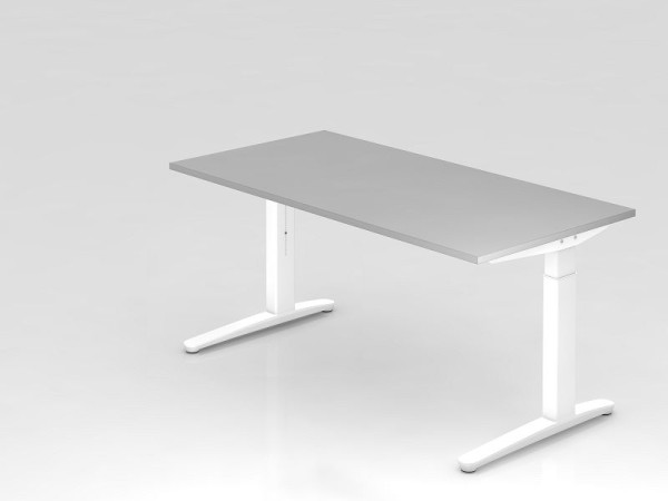Bureau Hammerbacher pied C 160x80cm gris/blanc, coulisses en aluminium blanc, VXB16/5/WW