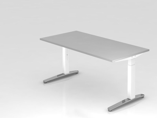 Bureau Hammerbacher pied C 160x80cm gris/blanc, poli, forme rectangulaire, VXB16/5/WC