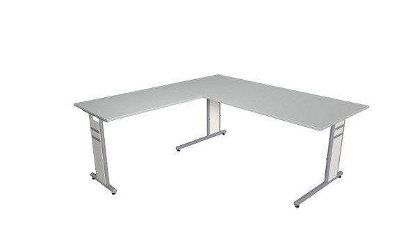 Bureau Kerkmann L 1800 x P 800 x H 680-820 mm avec rallonge/table supplémentaire, forme 4, coloris : gris clair, 11409711