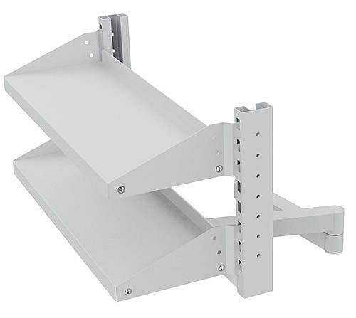 Bras pivotant Bedrunka+Hirth avec cadre pivotant et 2 étagères inclinables, dimensions en mm (LxPxH) : 680 x 287 x 400, 07.98.03