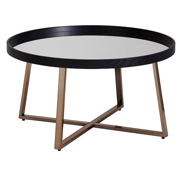 Table basse Wohnling Design ronde Ø 78 cm or foncé avec plateau en verre miroir, structure en métal, WL6.002