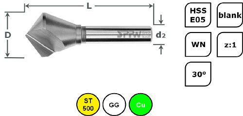 Fraise SPPW HSS-E05 30° z : 1 L : 60 Ø15 gamme : 8.5-15, 1540301500