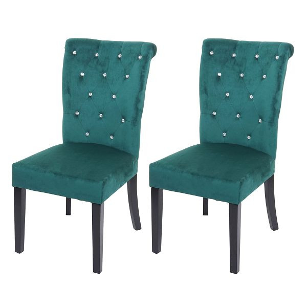 Mendler ensemble de 2 chaises de salle à manger HWC-D22, chaise chaise de cuisine, velours clouté, vert foncé, pieds noirs, 74562