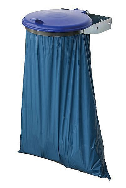 Support pour sac poubelle Renner pour montage mural 70-120 L, L 365 mm x P 460 mm x H 115 mm, galvanisé, avec couvercle en plastique bleu, 8001-12