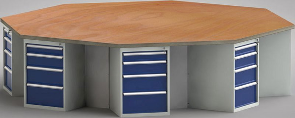 Etabli KLW PROFI de forme octogonale (version ERGO) avec plateau multiplex en hêtre de forme octogonale 3259 x 3259 x 45 mm L x l x P, WP670E-1350M45-E8004