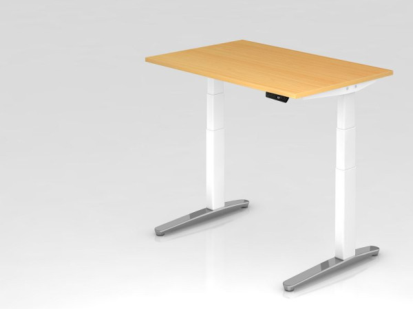 Bureau assis-debout électrique Hammerbacher 120x80cm hêtre/blanc, poli, forme rectangulaire, VXBHM12/6/WC