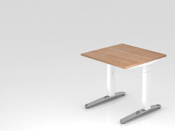 Bureau Hammerbacher pied C 80x80cm noyer/blanc, poli, forme rectangulaire, VXB08/N/WC