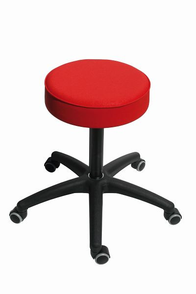 Tabouret Lotz, assise : similicuir, rouge feu, Ø 360 mm, épaisseur d'assise 90 mm, réglage de la hauteur d'assise : 480 - 680 mm, piètement en plastique, 3520.1-04